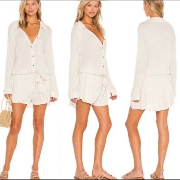 Free People X REVOLVE Lively Long Sleeve Romper Cream Oatmeal Size Medium - Picture 1 of 10